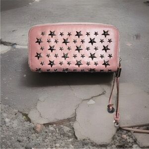 SOLD Jimmy Choo Philippa Pink Leather Long Star Studs Wallet Clutch Full Zip
